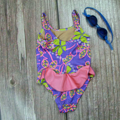 Harbor Beach One-Piece Girl's Swimsuit with Ruffle - Brookesbeach.co